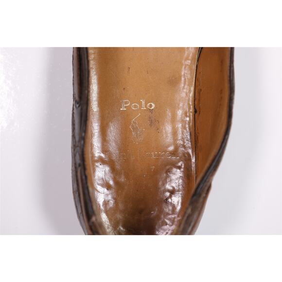 Polo Ralph Lauren Brown Crocodile Alligator Leather Bow Loafers Mens 7.5 main image 10